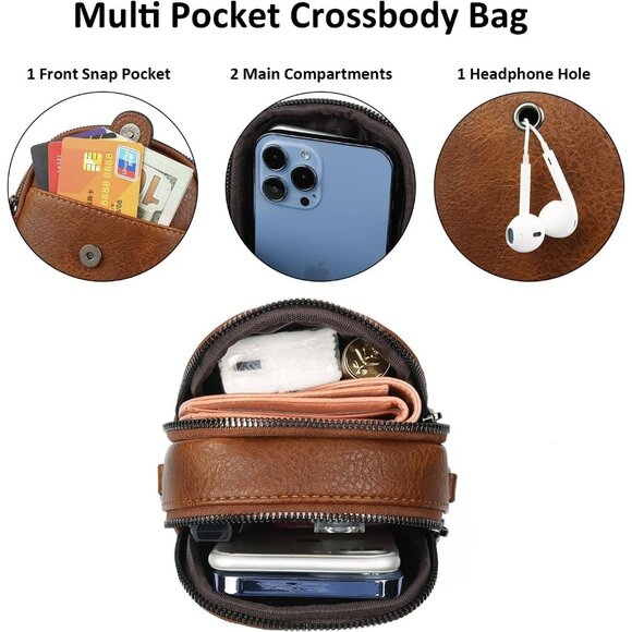 Women Y01 Brown Phone Purse Crossbody Bags for Small Travel Wallet Touch Screen - Picture 6 of 8